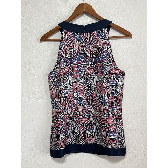 Vineyard Vines 100%Silk Sleeveless Top S Navy Pink White Paisley Print Coastal - Picture 4 of 9